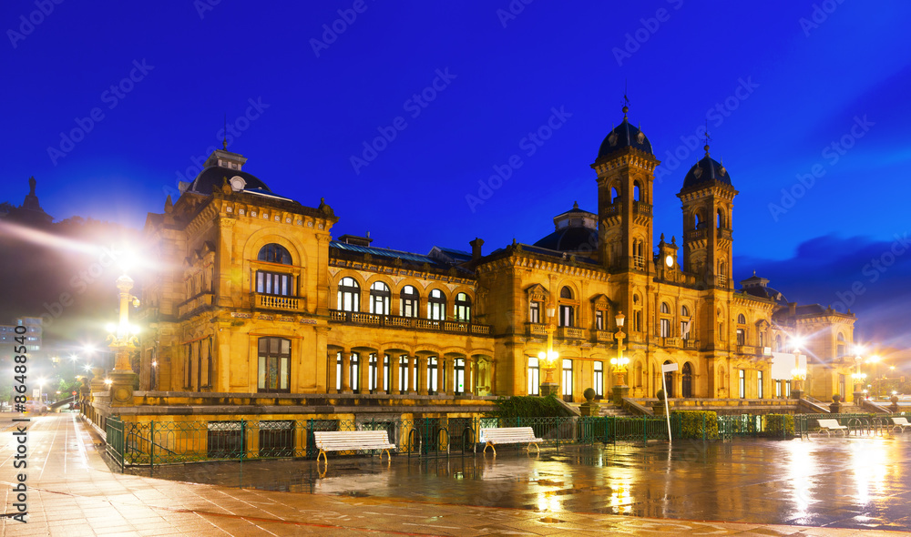  city hall in autumn evening. San Sebastian