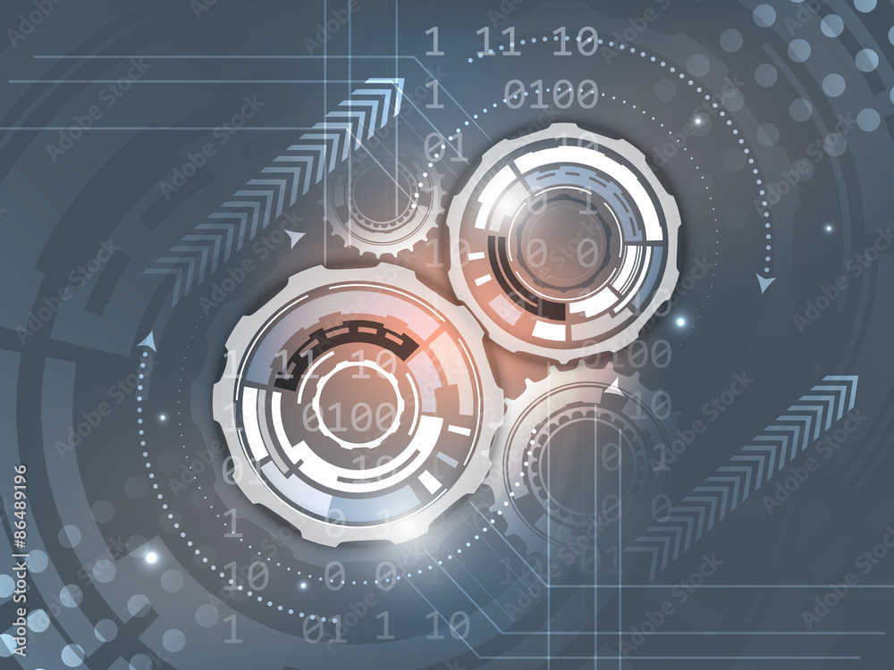 Obraz premium Gears on abstract vector background with number scheme and aroows