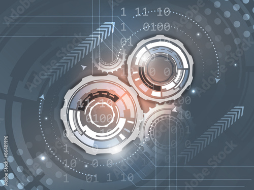 Gears on abstract vector background with number scheme and aroows