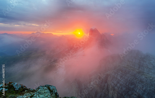 Red mountain landscape panorama, Dolomiti