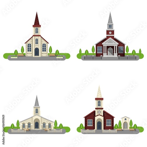 Church Decorative Flat Icon Set