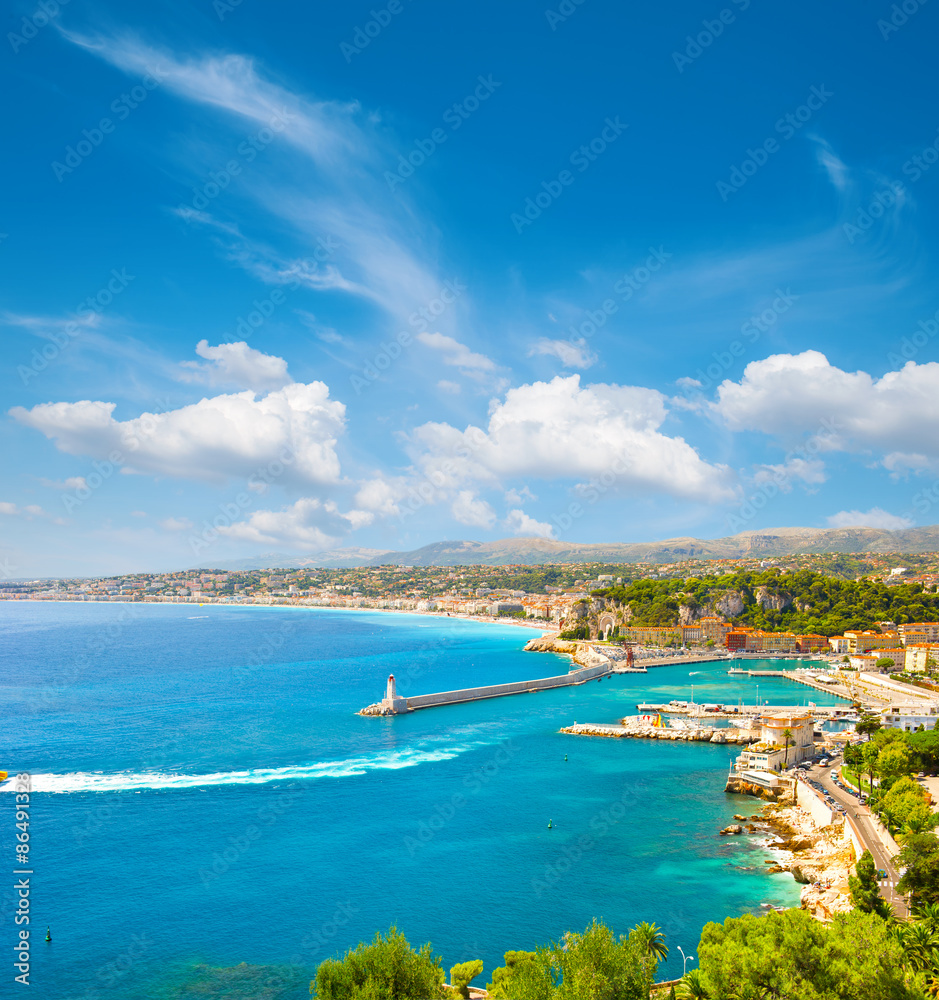 Turquoise mediterranean sea and perfect blue sky. Nice, french r