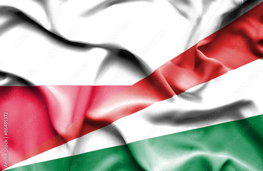 Waving flag of Seychelles and Poland Waving flag of Seychelles and Poland