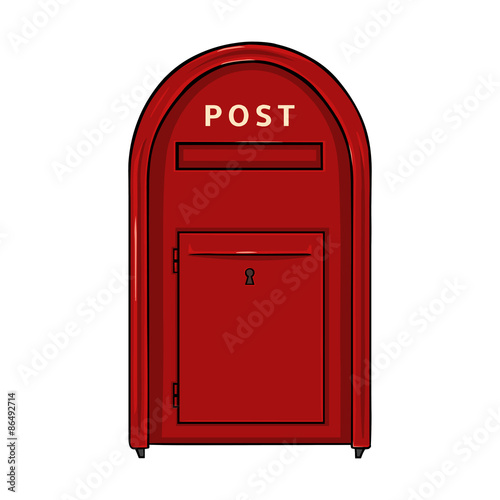 Vector Single Cartoon Red Street Postbox. Outdoor Mailbox.