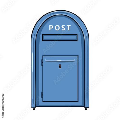 Vector Single Cartoon Blue Street Postbox. Outdoor Mailbox.