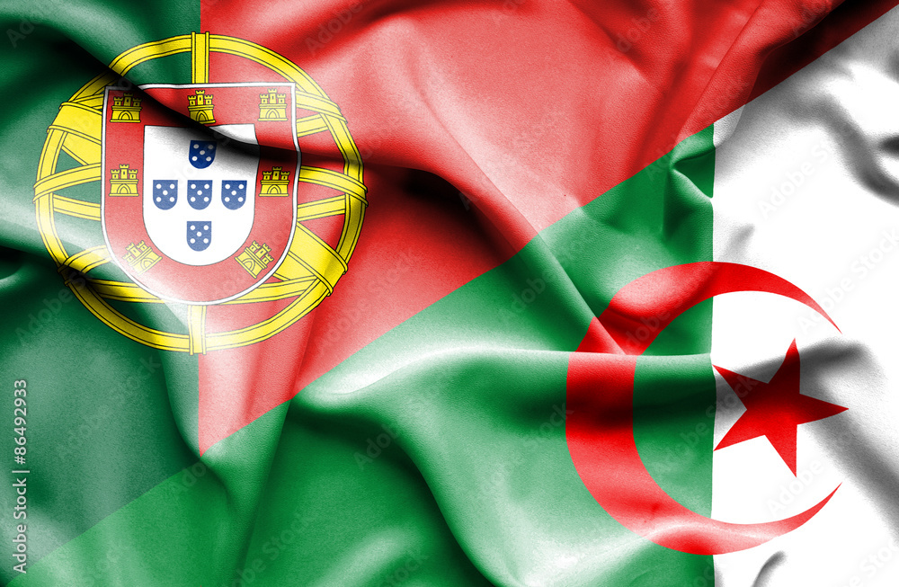Waving flag of Algeria and Portugal Waving flag of Algeria and Portugal