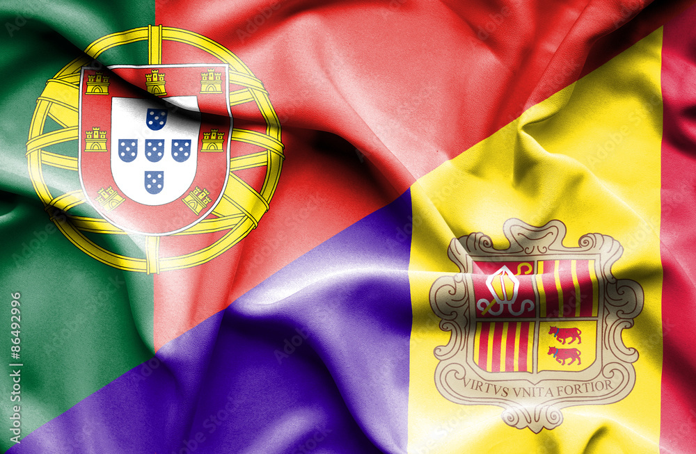 Waving flag of Andorra and Portugal Waving flag of Andorra and Portugal