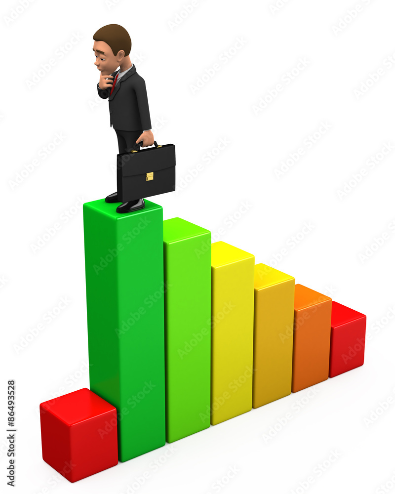 pensive businessman stands on graph pensive businessman stands on graph