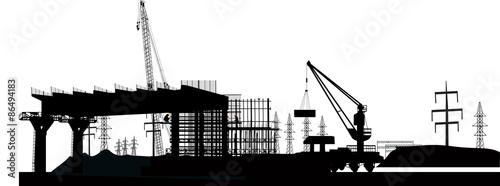 bridge building and crane illustration