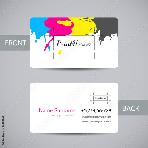 Business card for print house with CMYK ink splashes