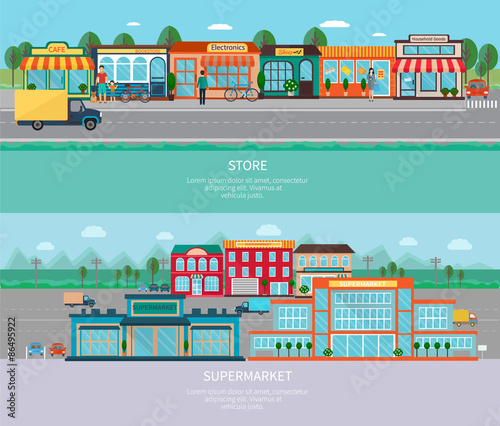 Store and supermarket banners set