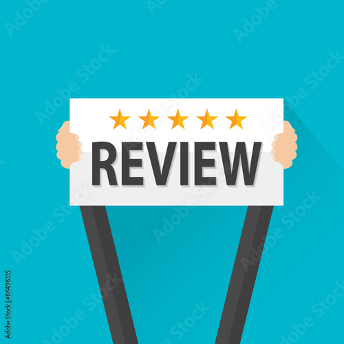 Businessman holding review sign, vector