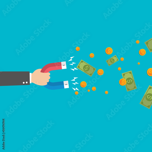Flat design modern vector illustration concept for Bank, businessman holding magnet
