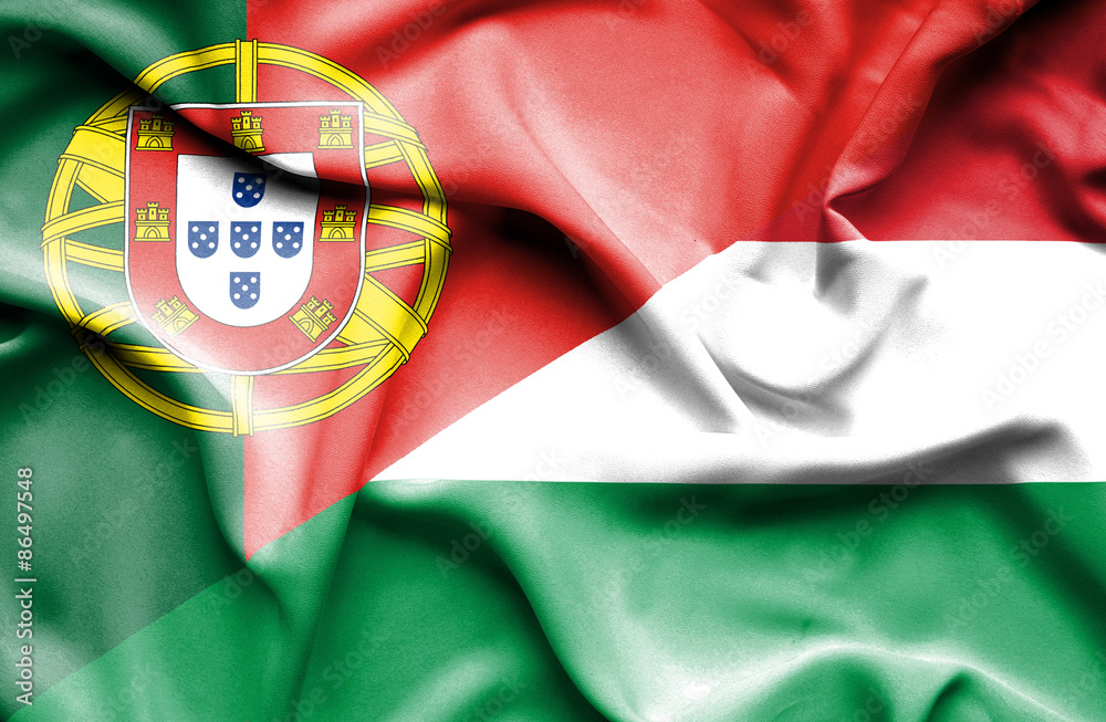 Waving flag of Hungary and Portugal Waving flag of Hungary and Portugal