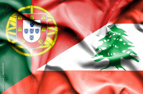 Waving flag of Lebanon and Portugal photo