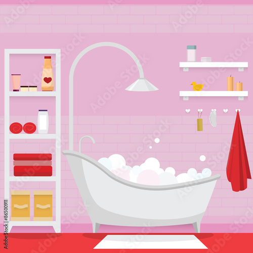 Interior of pink bathroom for girl