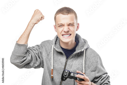 Young man with a joystick