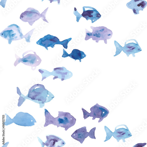 watercolor fish seamless vector pattern