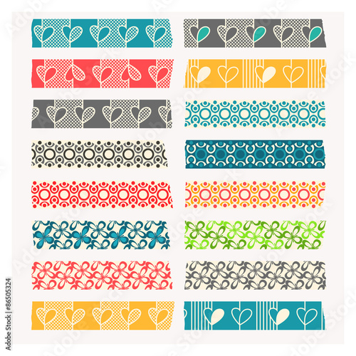 Washi tape. Set of black, gray and color stripes.