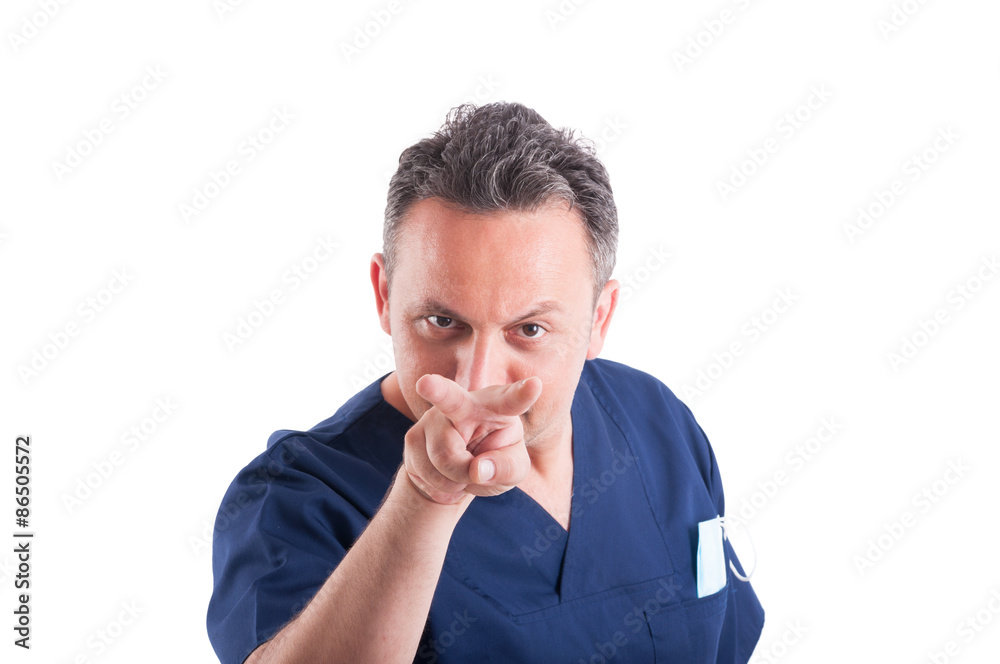 Doctor making looking at you gesture