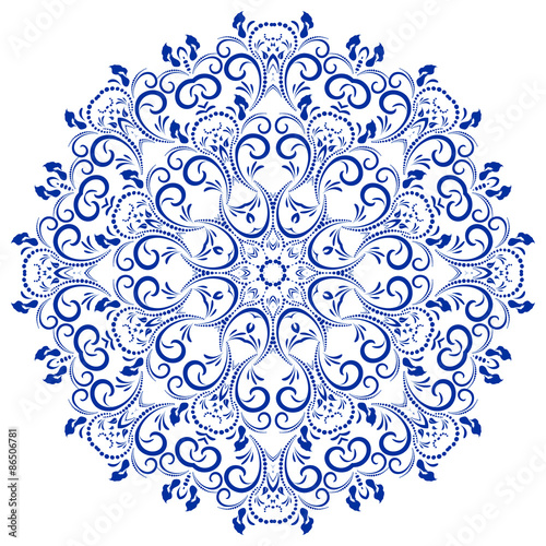 Circular floral ornament голубой. Mandala, vintage vector banner