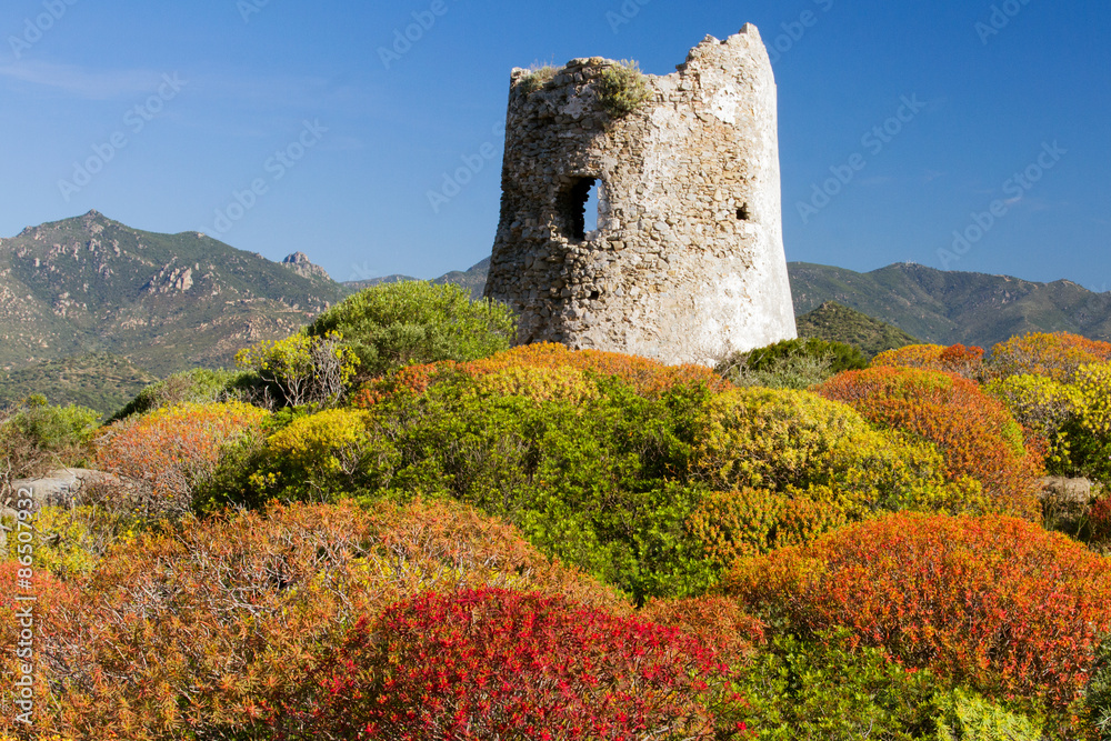 Coastal Tower in Porto Giunco, Villasimius, Sardinia, Italy