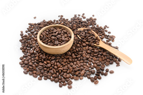 offee beans in the wooden bowl