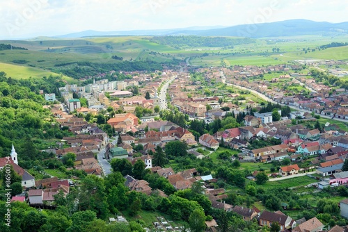 Panorama Rupea city in Transylvania, Romania . View from Rupea fortress.