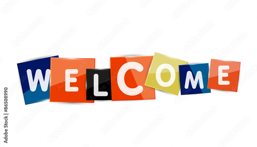 Welcome word with each letter on separate square plate Welcome word with each letter on separate square plate