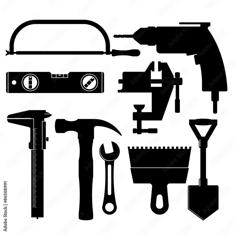 silhouettes of construction tools