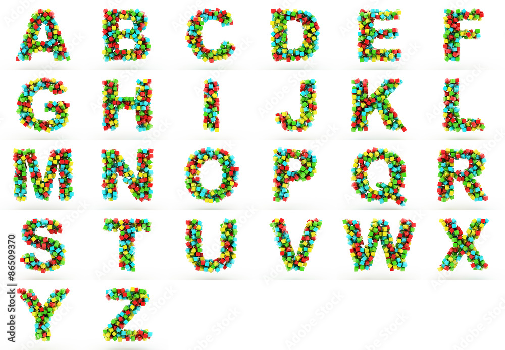 3D cube alphabet colorful font style. 3D cube alphabet colorful font style.