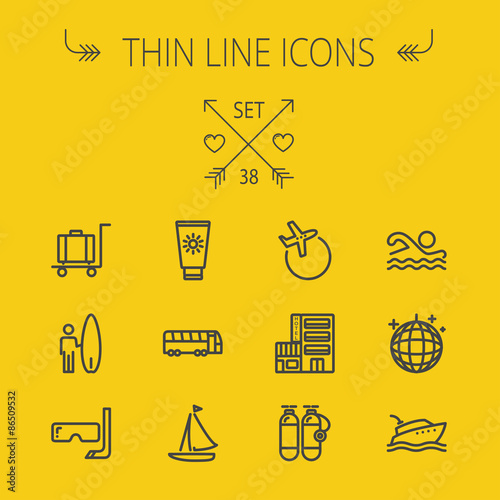 Travel thin line icon set