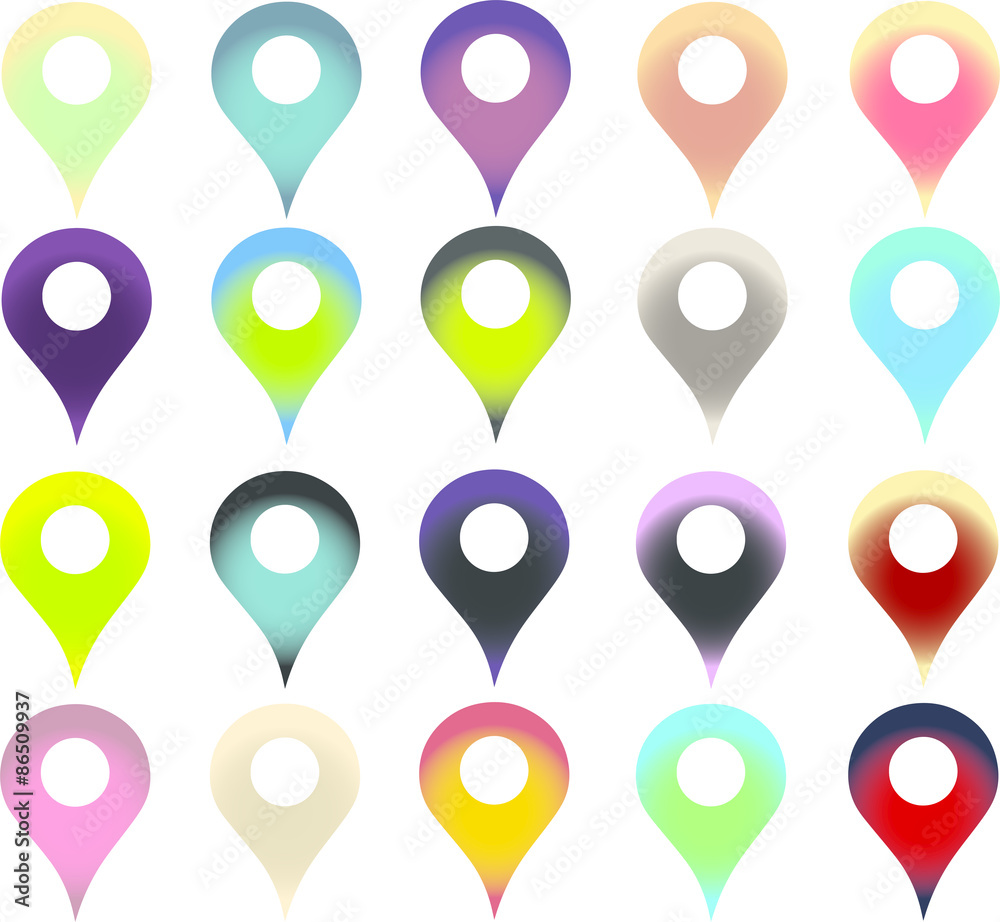 Set of vector map markers with various colors - obrazy, fototapety, plakaty 