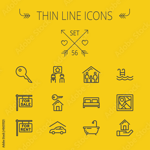 Real Estate thin line icon set