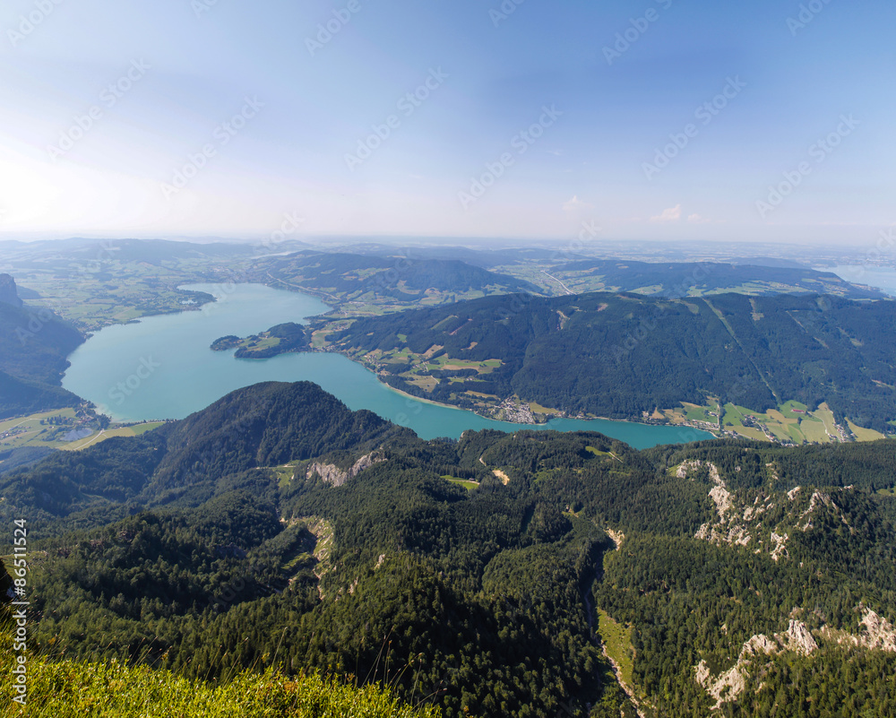 Panoramic View To Lake Mondsee From Schafbergspitze 1.783m In Salzkamergut