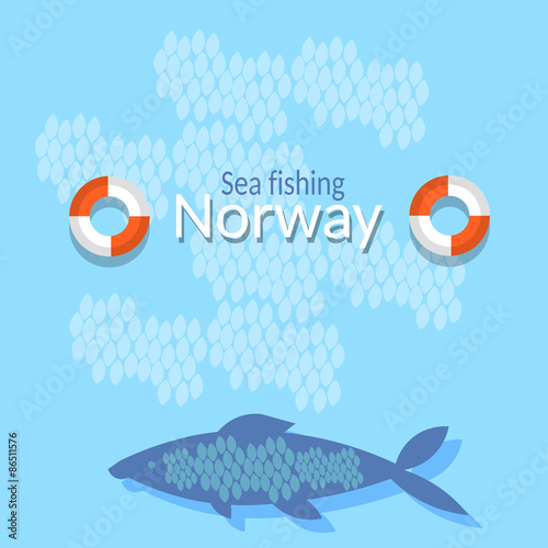 Norwegian salmon, sea fishing, vector illustration