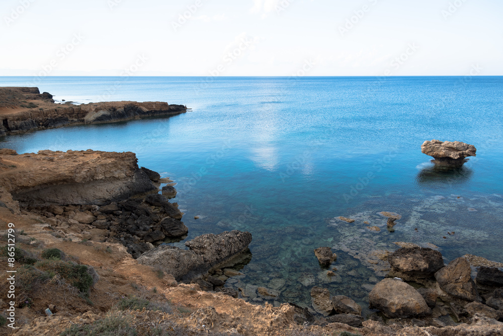 Rocky sea cost and crystal clear waters of Cyprus