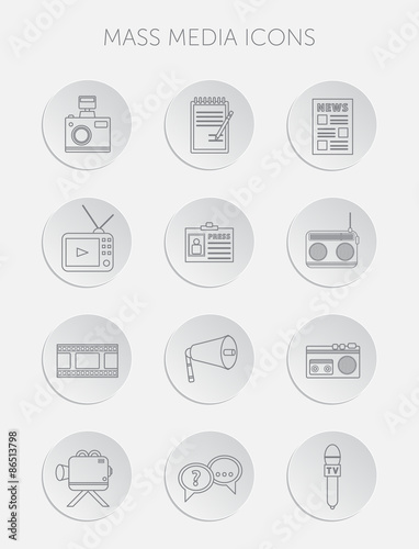 Vector illustration of Mass media journalism broadcasting news cast concept flat business icons set of paparazzi profession live radio for infographics design web elements