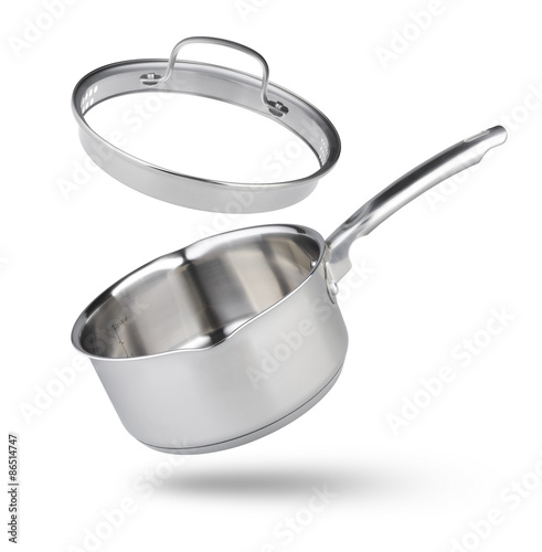 Canvastavla Open kitchen pot with glass lid isolated on white