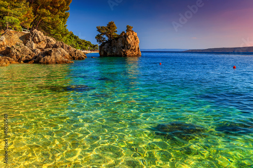 Fototapeta Naklejka Na Ścianę i Meble -  Rocky shore with crystal clear sea water,Brela,Dalmatia,Croatia
