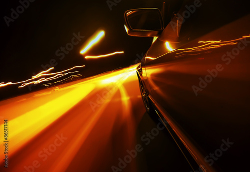 Fast driving by night - motion blur