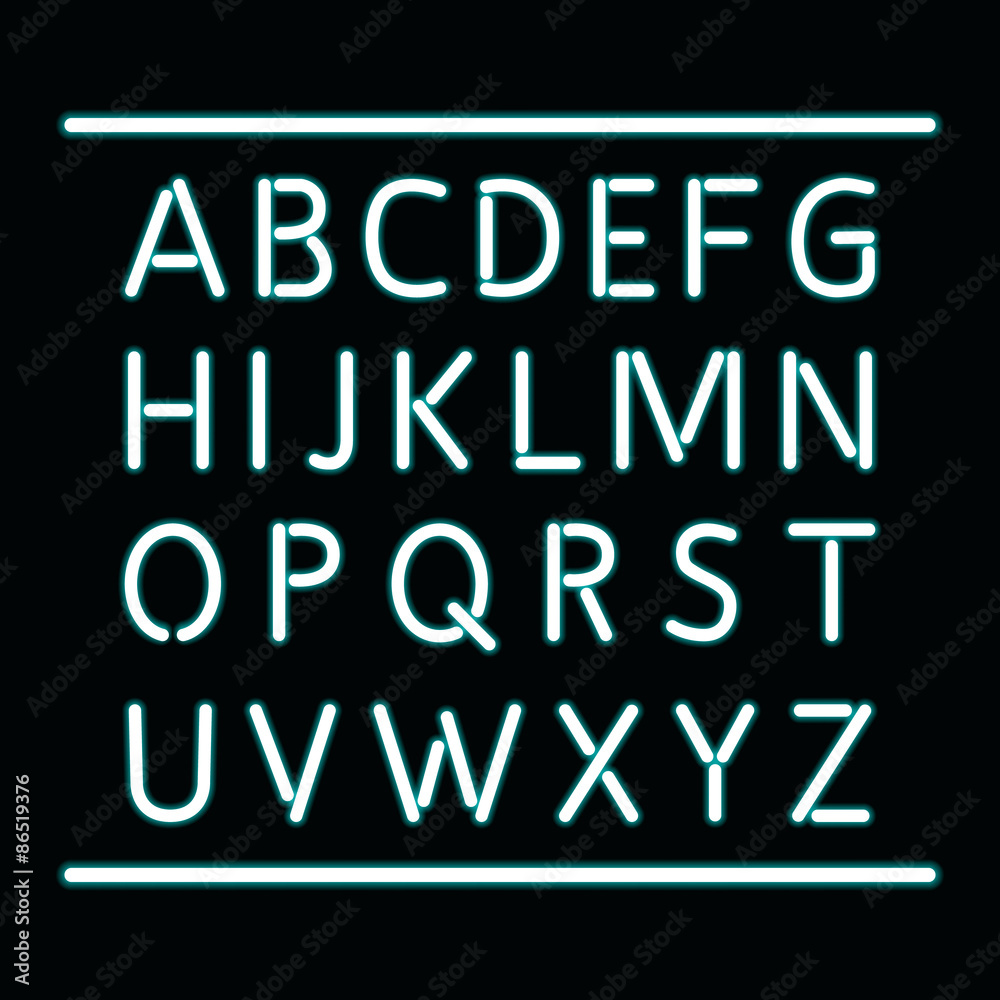 Blue neon alphabet.