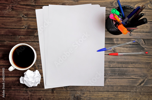 Empty paper with coffee cup