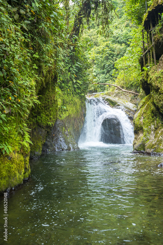 Waterfall of Nambillo river  Mindo  Ecuador 