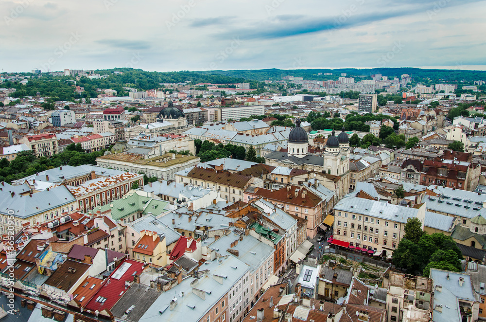Top view of old city, Lviv, Ukraine.