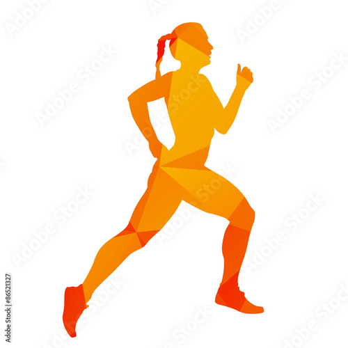 Abstract orange geometrical vector running woman