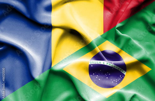 Waving flag of Brazil and Romania