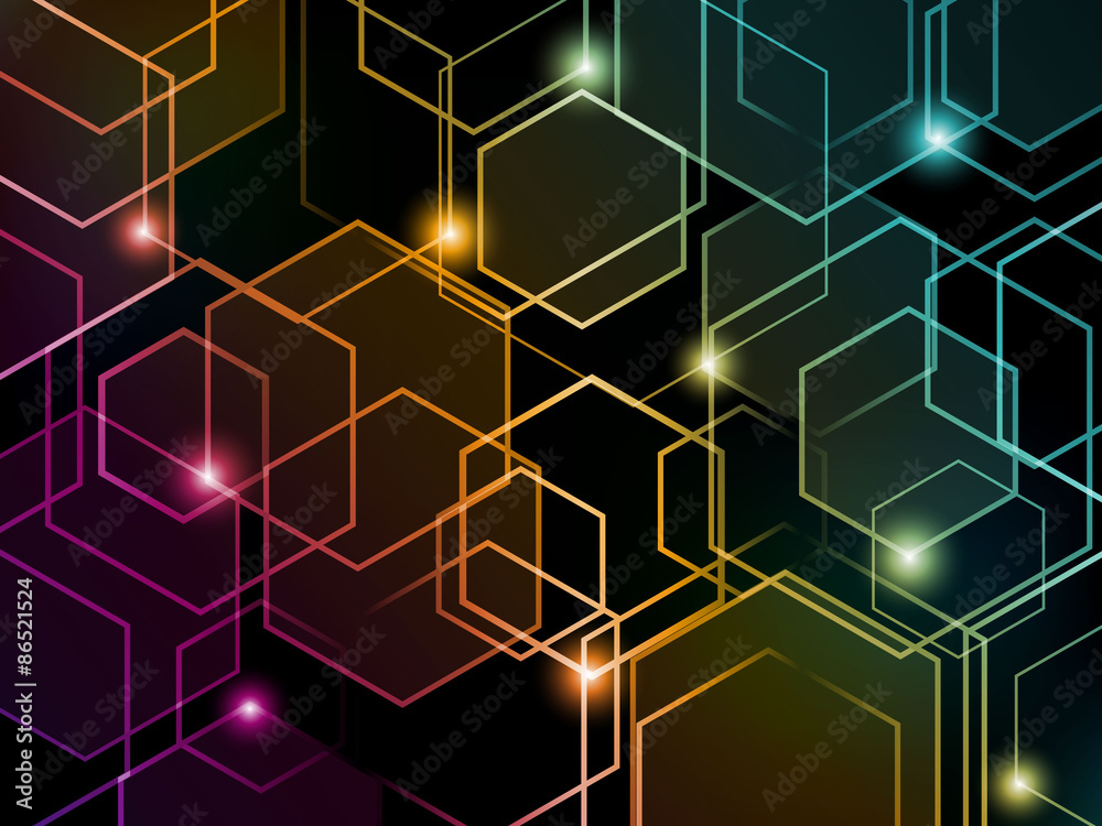 Fototapeta premium Hexagon colorful neon background