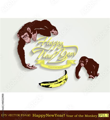 eps Vector image:Happy New Year! Year of the Monkey