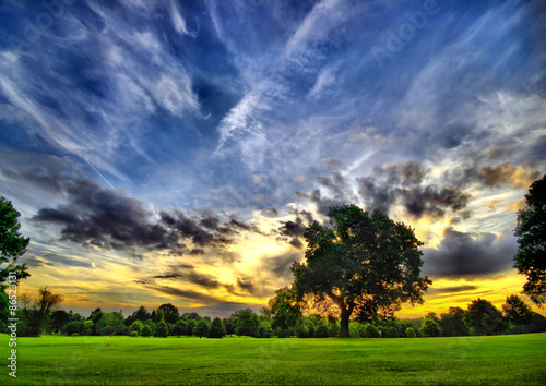 Amazing sunset on a golf-course (HDR)ed